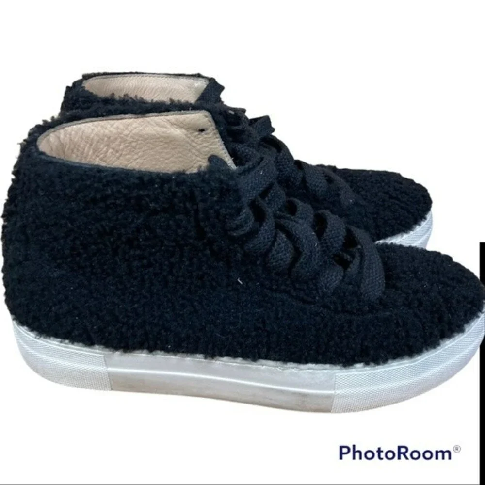 Helmut Lang Black Shearling Stitched High-Top Sneakers Size It 38.5 US 8.5 - Picture 4 of 8